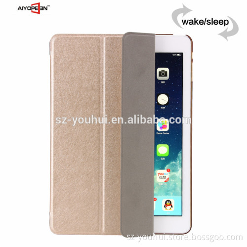 High Quality Silk Design PU Leather Automatically wake up Case for iPad Mini 1 2 3 With Transparent PC Back Case in Stock